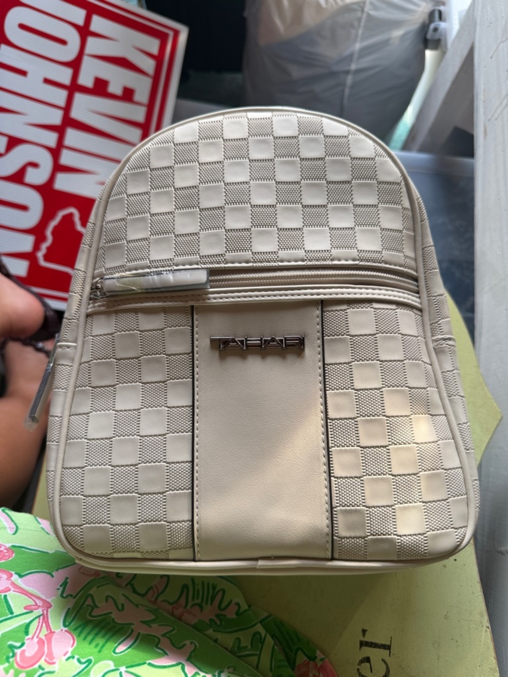 New in bag Tahari Cream Checker Mini Backpack